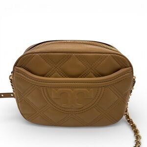 Tory Burch Tan Quilted Fleming Crossbody Bag